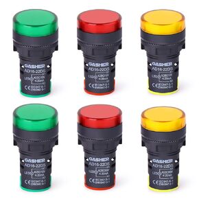 GASHER 12V/24V/110V 20mA Energy Saving Indicator Light Mounting Hole Size 22mm (7/8 Inch) Red Green Yellow (110V) 6 Pcs