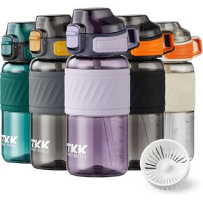 Water Bottle with Straw for School Kids Boys 16oz BPA Free Tritan Leak Proof with Handle Drinking Bottle for Sports Cycling Camping Hiking Outdoors