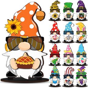 27 Pcs Interchangeable Gnome Sunglass Display Stand Set Seasonal Eyeglass Holder Summer Wooden Glasses Stand Holder Fall Gnome Gifts for Women Holiday Desk Office Home Decor