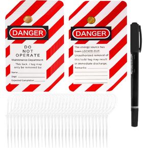 Heavy Duty Lockout Tagout Tags - 30 Danger Do Not Operate Tags with 30 Zip Ties and 1 Permanent Marker, Premium 16 mil Vinyl, OSHA Compliant Loto Tags, Tear & Water Resistant, 5.5" x 3"