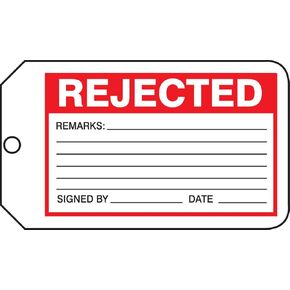 Accuform MMT300CTP Safety Tag, Legend "Rejected", 0.010" Thickness, PF-Cardstock, 5.75" x 3.25", Red/Black on White (Pack of 25)
