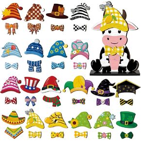 42 Pcs Interchangeable Cow Sign Seasonal Holiday Tiered Tray Decor Set Farmhouse Rustic DIY Wood Table Centerpiece for Summer