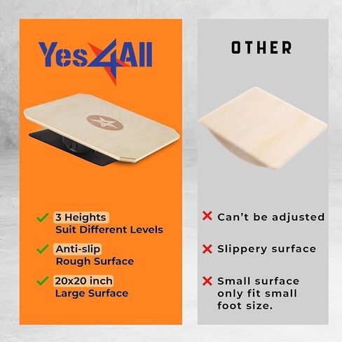 Yes4All 20 inch Professional Rocker Board with 3 levels 15,18 and 20 degrees, 3in1 Balance Board Sports Trainer Combo in Saudi Arabia