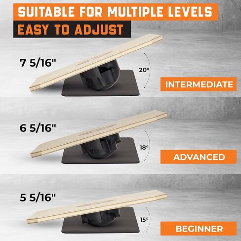 Yes4All 20 inch Professional Rocker Board with 3 levels 15,18 and 20 degrees, 3in1 Balance Board Sports Trainer Combo in Saudi Arabia
