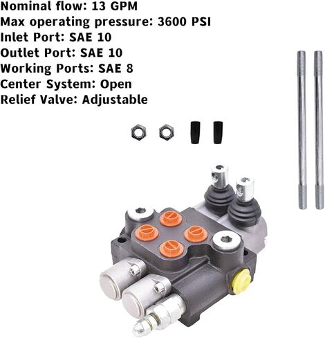 Hydraulic Directional Control Valve, 2 Spool 13GPM SAE Ports Double Acting Hydraulic Valve 3600 PSI Double Acting Valve Adjustable Relief Lever Handle Tractors Loaders Tanks in Saudi Arabia