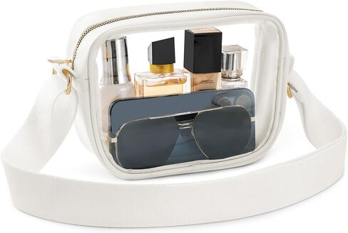 حقائب كروس شفافة معتمدة من الاستاد للنساء، محفظة شفافة عصرية تناسب الأحداث الرياضية والمهرجانات والحفلات الموسيقية (أبيض) in Kuwait