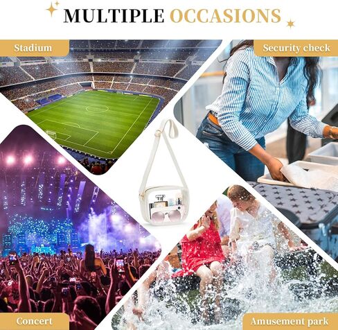 حقائب كروس شفافة معتمدة من الاستاد للنساء، محفظة شفافة عصرية تناسب الأحداث الرياضية والمهرجانات والحفلات الموسيقية (أبيض) in Kuwait