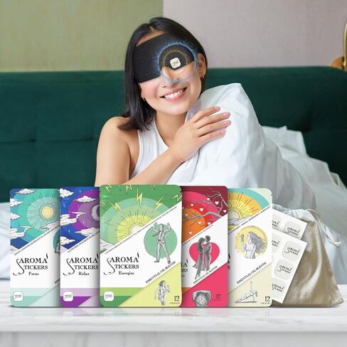إصدار المزيج الأصلي الكل في واحد وقناع العين القطني - 100% زيت عطري طبيعي معطر - ملصقات عطرية لقناع العين -/الاسترخاء والنوم (12 ملصقًا/عبوة، عبوة من 5) in Kuwait