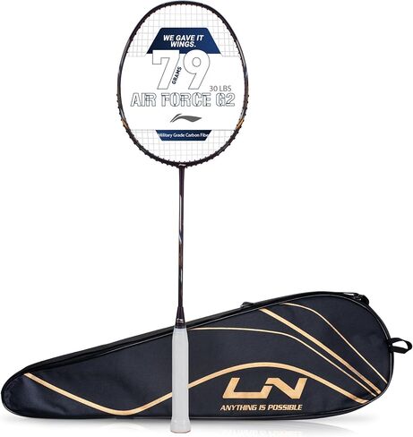 مضرب كرة الريشة Li-Ning Air Force 79 G2 من ألياف الكربون مع غطاء كامل (أرجواني داكن/فضي) in Kuwait