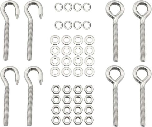 8PCS Stainless Steel Welded Closed Screw Ring Eye Bolts Hook Rod Eye Screw Bolts and Bolts Hook with Nuts and Washers in Saudi Arabia