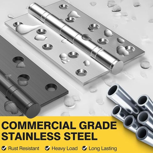 Ball Bearing Door Hinges, 5 x 3 Inches Door Hinges with Commercial Grade Stainless Steel, Square Corner with Extra Thick 3mm, Heavy Duty and No Squeak, Non Removable Pin, Brushed Nickel, 3 Pack in Saudi Arabia