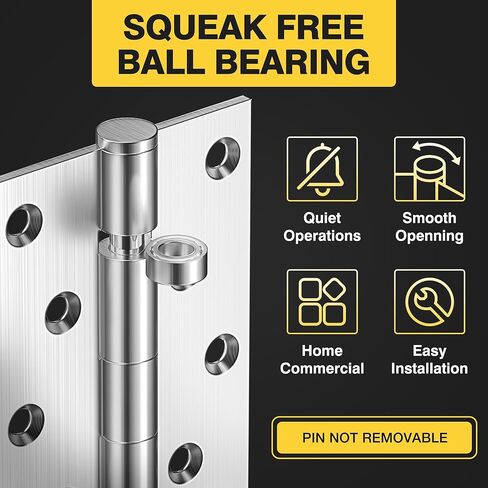 Ball Bearing Door Hinges, 5 x 3 Inches Door Hinges with Commercial Grade Stainless Steel, Square Corner with Extra Thick 3mm, Heavy Duty and No Squeak, Non Removable Pin, Brushed Nickel, 3 Pack in Saudi Arabia