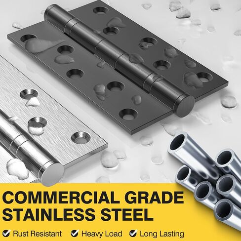 Ball Bearing Door Hinges, 5 x 3 Inches Door Hinges with Commercial Grade Stainless Steel, Square Corner with Extra Thick 3mm, Heavy Duty and No Squeak, Non Removable Pin, Brushed Nickel, 3 Pack in Saudi Arabia