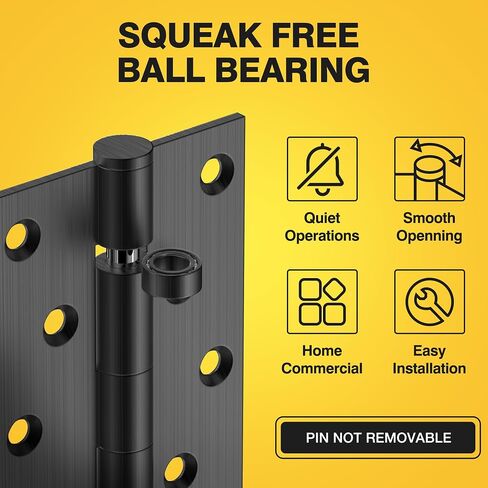 Ball Bearing Door Hinges, 5 x 3 Inches Door Hinges with Commercial Grade Stainless Steel, Square Corner with Extra Thick 3mm, Heavy Duty and No Squeak, Non Removable Pin, Brushed Nickel, 3 Pack in Saudi Arabia