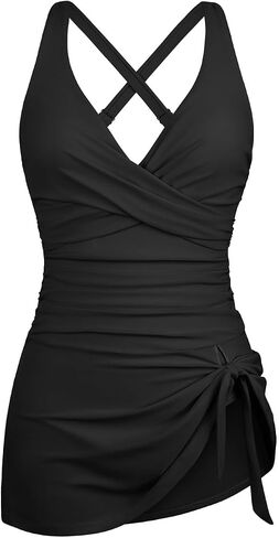 Hilor Women's Underwire One Piece Swimdress Tummy Control Bathing Suits V Neck Swimsuits Swim Dress Crossover Skirt Swimwear in Saudi Arabia