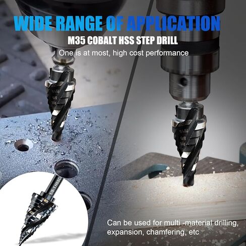 BOYOUYS أربعة دوامة الناي M35 خطوة مثقاب مجموعة 3/16 "-1/2" (6 أحجام)، 1/4 "عرقوب لخطوة مثقاب معدنية، مقاومة للصدمات الكوبالت خطوة مثقاب، للفولاذ المقاوم للصدأ والخشب والألومنيوم والبلاستيك in Saudi Arabia