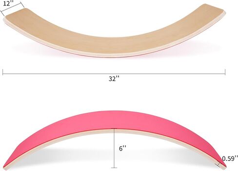 Signature Fitness Balance Board Wooden Wobble, 32 Inch Montessori Rocker Yoga Curvy Board Natural Wood, Kids Toddler Open Ended Learning Toy, Sensory Play Equipment for Office & Classroom in Saudi Arabia