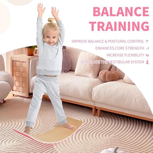 Signature Fitness Balance Board Wooden Wobble, 32 Inch Montessori Rocker Yoga Curvy Board Natural Wood, Kids Toddler Open Ended Learning Toy, Sensory Play Equipment for Office & Classroom in Saudi Arabia
