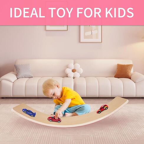 Signature Fitness Balance Board Wooden Wobble, 32 Inch Montessori Rocker Yoga Curvy Board Natural Wood, Kids Toddler Open Ended Learning Toy, Sensory Play Equipment for Office & Classroom in Saudi Arabia