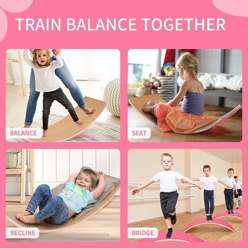 Signature Fitness Balance Board Wooden Wobble, 32 Inch Montessori Rocker Yoga Curvy Board Natural Wood, Kids Toddler Open Ended Learning Toy, Sensory Play Equipment for Office & Classroom in Saudi Arabia