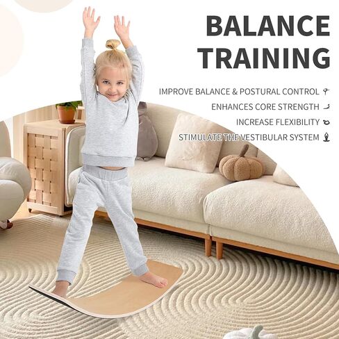 Signature Fitness Balance Board Wooden Wobble, 32 Inch Montessori Rocker Yoga Curvy Board Natural Wood, Kids Toddler Open Ended Learning Toy, Sensory Play Equipment for Office & Classroom in Saudi Arabia