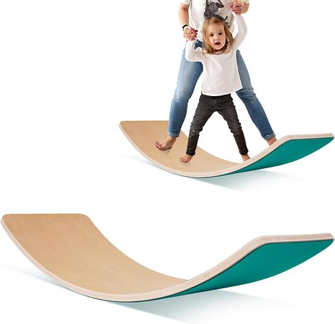 Signature Fitness Balance Board Wooden Wobble, 32 Inch Montessori Rocker Yoga Curvy Board Natural Wood, Kids Toddler Open Ended Learning Toy, Sensory Play Equipment for Office & Classroom in Saudi Arabia