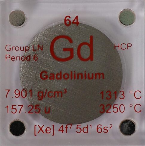 قرص غادولينيوم (Gd) معدني مقاس 24.26 ملم نقي بنسبة 99.9% مع علبة أكريليك للتجميع أو التجارب in Kuwait