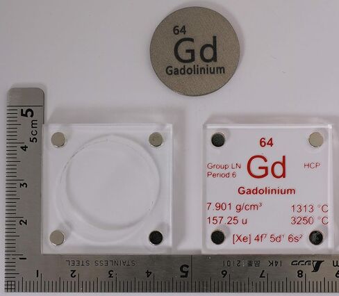 قرص غادولينيوم (Gd) معدني مقاس 24.26 ملم نقي بنسبة 99.9% مع علبة أكريليك للتجميع أو التجارب in Kuwait