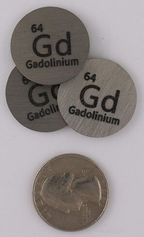 قرص غادولينيوم (Gd) معدني مقاس 24.26 ملم نقي بنسبة 99.9% مع علبة أكريليك للتجميع أو التجارب in Kuwait