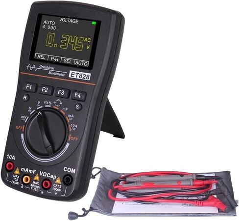 راسم الذبذبات ET-828، جهاز قياس الذبذبات LED الاحترافي 2 في 1 بإضاءة خلفية LED، معدل أخذ العينات 2.5 ميجا ثانية في الثانية، التقاط الموجي التلقائي، اختبار الجهد الكهربي للتيار المستمر/التيار المتردد، مفتاح زر واحد in Kuwait