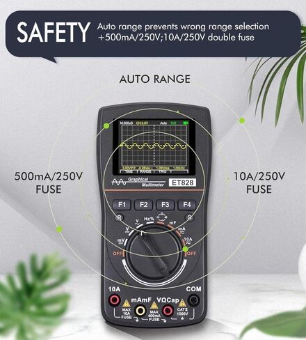 راسم الذبذبات ET-828، جهاز قياس الذبذبات LED الاحترافي 2 في 1 بإضاءة خلفية LED، معدل أخذ العينات 2.5 ميجا ثانية في الثانية، التقاط الموجي التلقائي، اختبار الجهد الكهربي للتيار المستمر/التيار المتردد، مفتاح زر واحد in Kuwait