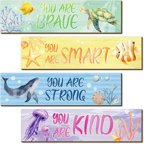 Ocean Decor Kids Room Decor Sea Animal Bedroom Wall Decor Ocean Animal Room Decor for Kids Boys Girls Beach Wooden Hanging Wall Sign for Teens Children Toddler Nursery Playroom in Saudi Arabia