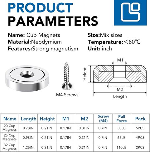 مغناطيسات LOVIMAG القوية، 3 مقاسات من مغناطيسات الأرض النادرة شديدة التحمل، مغناطيس كأس النيوديميوم مع فتحة غاطسة وبرغي للتركيب على الحائط، وحمل أدوات الرفع، والرحلة البحرية، والثلاجة، ومغناطيس الخزانة - حزمة من 12 قطعة in Kuwait