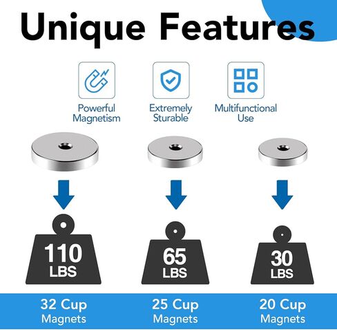 مغناطيسات LOVIMAG القوية، 3 مقاسات من مغناطيسات الأرض النادرة شديدة التحمل، مغناطيس كأس النيوديميوم مع فتحة غاطسة وبرغي للتركيب على الحائط، وحمل أدوات الرفع، والرحلة البحرية، والثلاجة، ومغناطيس الخزانة - حزمة من 12 قطعة in Kuwait