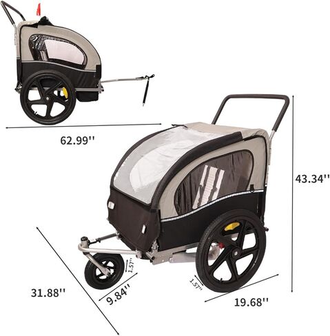 Spoflyinn 2 في 1 دراجة عالمية بمقعد مزدوج خلف دراجة مقطورة للأطفال، وصلة دراجة لطفل أو طفلين صغيرين، أطفال، حامل دراجة أطفال أسود + رمادي in Kuwait