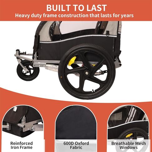 Spoflyinn 2 في 1 دراجة عالمية بمقعد مزدوج خلف دراجة مقطورة للأطفال، وصلة دراجة لطفل أو طفلين صغيرين، أطفال، حامل دراجة أطفال أسود + رمادي in Kuwait