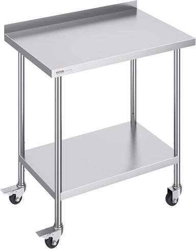VEVOR 24 x 36 x 40 Inch Stainless Steel Work Table, Commercial Food Prep Worktable with Casters, Heavy Duty Prep Worktable, Metal Work Table with Adjustable Height for Restaurant, Home and Hotel in Saudi Arabia
