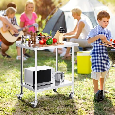 VEVOR 24 x 36 x 40 Inch Stainless Steel Work Table, Commercial Food Prep Worktable with Casters, Heavy Duty Prep Worktable, Metal Work Table with Adjustable Height for Restaurant, Home and Hotel in Saudi Arabia