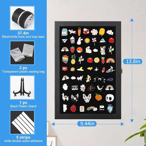 Pin Display Case - Enamel Pin Display Frame - Large Pin Collection Display - Pin Holder for Military Medals - Pin Holder Display Box for Jewelry Pin Badge Collection, Ear Studs 14" X 9.5" in Kuwait