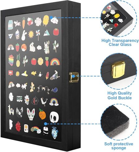 Pin Display Case - Enamel Pin Display Frame - Large Pin Collection Display - Pin Holder for Military Medals - Pin Holder Display Box for Jewelry Pin Badge Collection, Ear Studs 14" X 9.5" in Kuwait