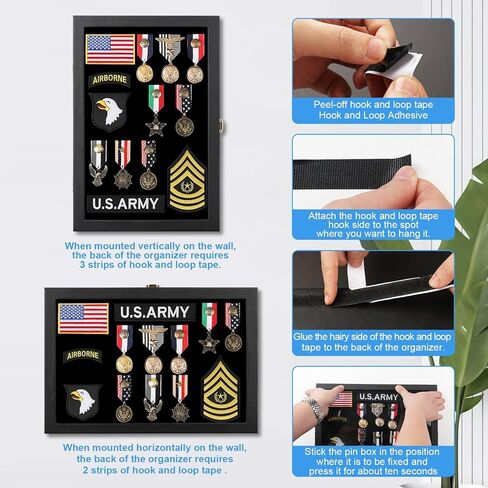 Pin Display Case - Enamel Pin Display Frame - Large Pin Collection Display - Pin Holder for Military Medals - Pin Holder Display Box for Jewelry Pin Badge Collection, Ear Studs 14" X 9.5" in Kuwait