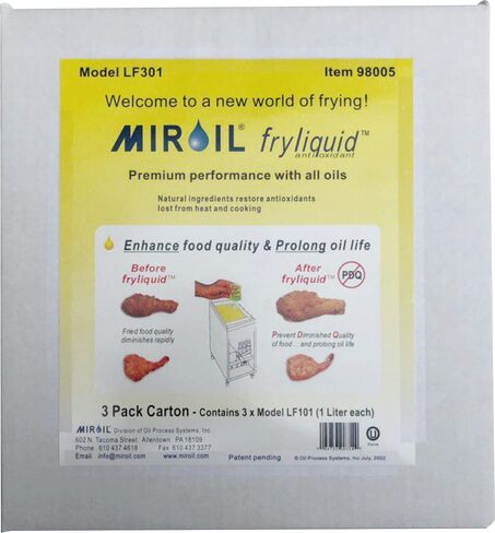 Miroil FryLiquid, 3 x 1 Litre Bottles, Reduce Oil Costs, Antioxidant for Fry Oil, Prevent Oil Breakdown, Fry Healthier, Vitamin Therapy for Deep Fryer Oil, Item LF301, 3 x 1 litre (3) in Kuwait
