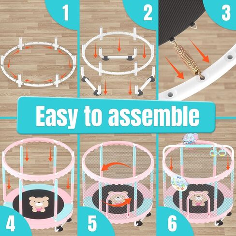 Trampoline for Kids 60''/48'' Toddler Trampoline, Outdoor Indoor Recreational Trampolines with Enclosure Net, Swing, Adjustable Gymnastics Bars, Basketball Hoop, Dartboard, Gifts for Boys & Girls in Saudi Arabia