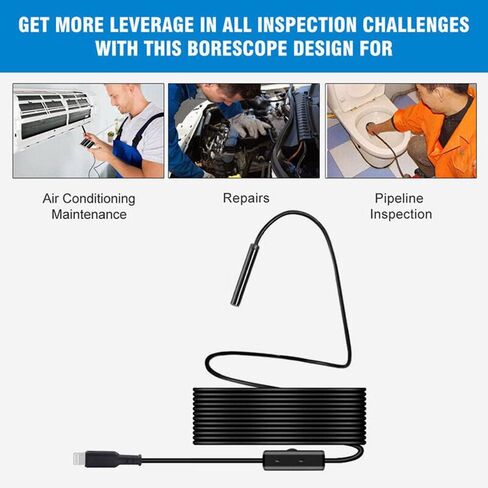 Endoscope Cable Camera for iPhone,1080P HD Borescope with 8 Adjustable LED Light, IP68 Waterproof 8MM Semi-Rigid Snake Camera for iPhone 14/13/12/11/Pro/Pro Max/Plus/Mini, 3.3FT / 1M in Saudi Arabia