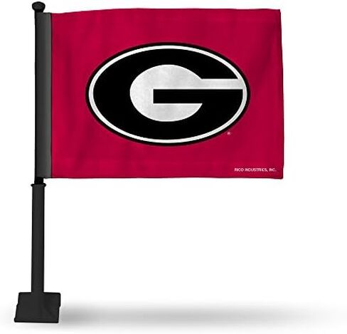 علم سيارة مزدوج الجوانب من Rico Industries NCAA Georgia Bulldogs مع عمود أسود 16 × 19.5 بوصة in Saudi Arabia