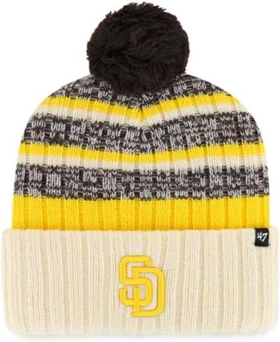 قبعة شتوية '47 San Diego Padres Beanie للرجال والنساء من نسيج بوم محبوك، مقاس قابل للتمدد، كريمي/أبيض طبيعي، مقاس واحد in Saudi Arabia
