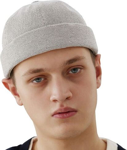 UNDERCONTROL Seersucker Brimless Stripe Sailor Fisherman Leon Hat Rolled Cuff Harbour Skull Docker Beanie Cap for Men & Women in Kuwait