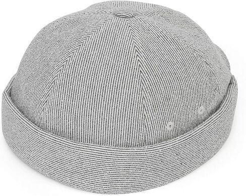 UNDERCONTROL Seersucker Brimless Stripe Sailor Fisherman Leon Hat Rolled Cuff Harbour Skull Docker Beanie Cap for Men & Women in Kuwait