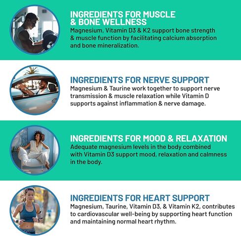 كبسولات جليسينات المغنيسيوم المخلبية 4 في 1 500 ملغ - مكمل المغنيسيوم مع التورين وفيتامين D3 وK2 - جليسينات المغنيسيوم العضوي للعظام والعضلات والاسترخاء - غير معدل وراثيًا وخالي من الغلوتين (240 قطعة) in Kuwait