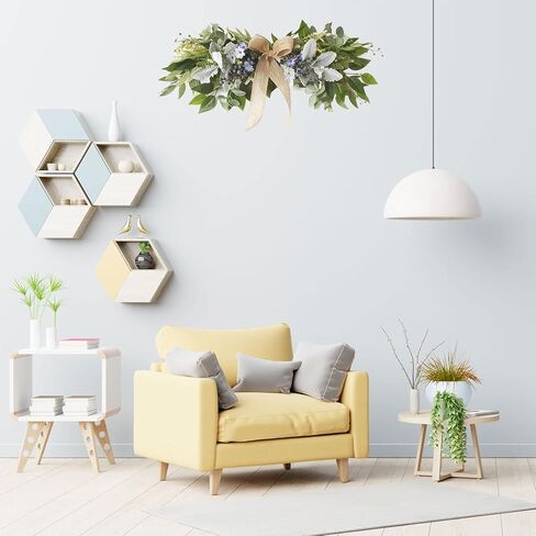 Floral Swag, Artificial Front Door Wreath Eucalyptus Leaves Garland, Artificial Mixed Eucalyptus Leaves Swag, Greenery Swag with Daisy Flower for Home Wall Wedding Party Decoration(#1) in Kuwait